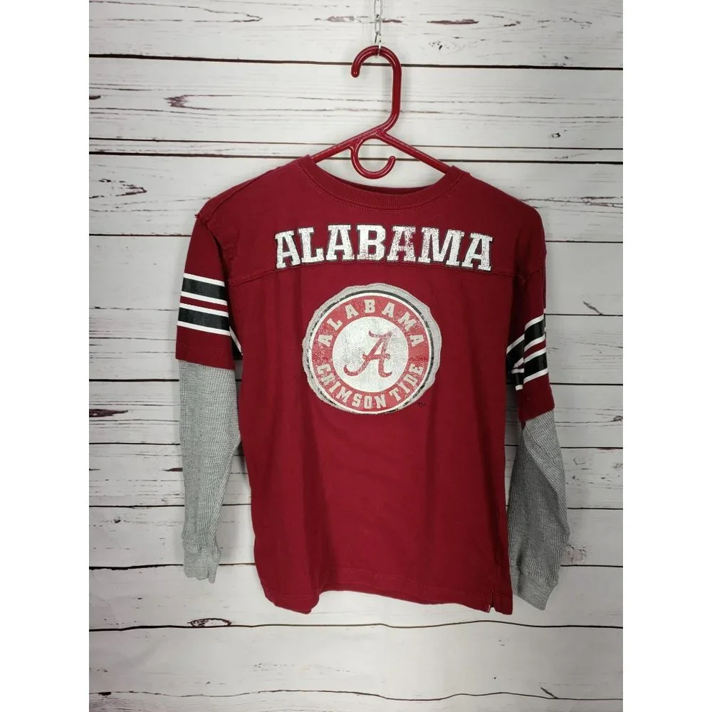 Alabama Crimson Tide T-Shirt Red Gray‎ Long Sleeve Athletic Size Large 14/16